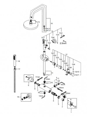 Cross thermostatische doucheopbouwset 20 cm chroom