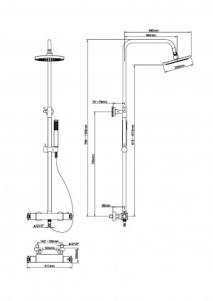 Cross thermostatische doucheopbouwset 20 cm chroom