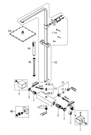 Rombo thermostatische doucheopbouwset 20 cm chroom