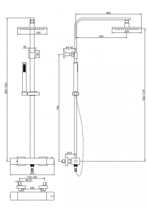 Rombo thermostatische doucheopbouwset 20 cm chroom